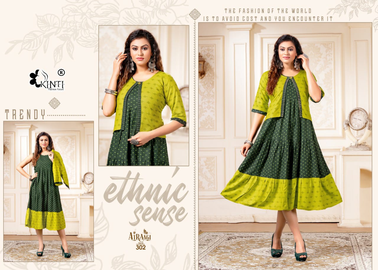 Kinti Atrangi 3 Fancy Wear Rayon Designer Anarkali Kurti With Jacket Collection